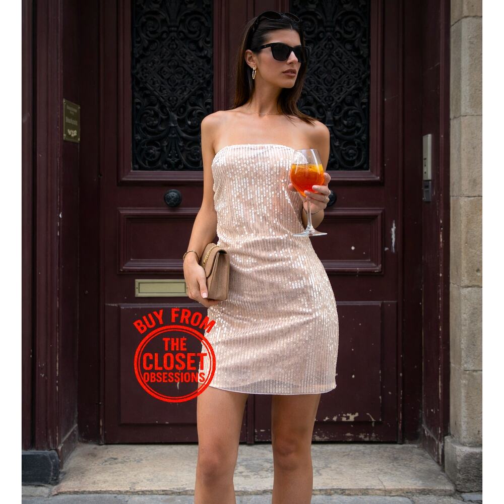 ZARA Strapless Sequin Mini Dress NWT Pink Size L - Picture 2 of 16